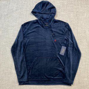 Polo by Ralph Lauren Mens Velour Fleece Hoodie in Navy Blue Size Medium